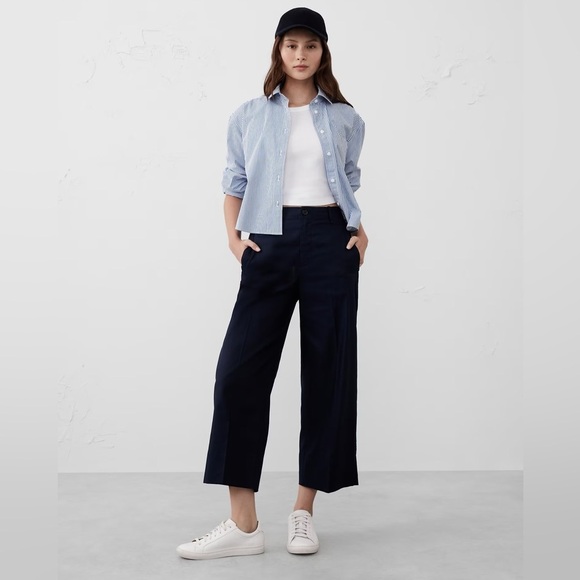 NWT! Banana Republic Preppy Navy Twill Wide-Leg Crop Pant - Multiple 🧡🔹 - Picture 1 of 8
